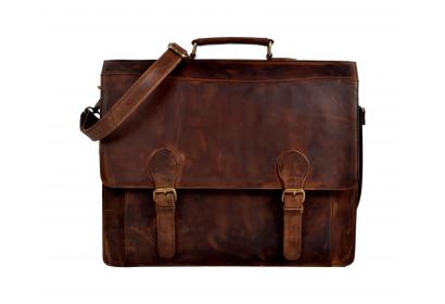 Men Crazy Horse Leather Original Briefcase Laptop Messenger Shoulder Bag